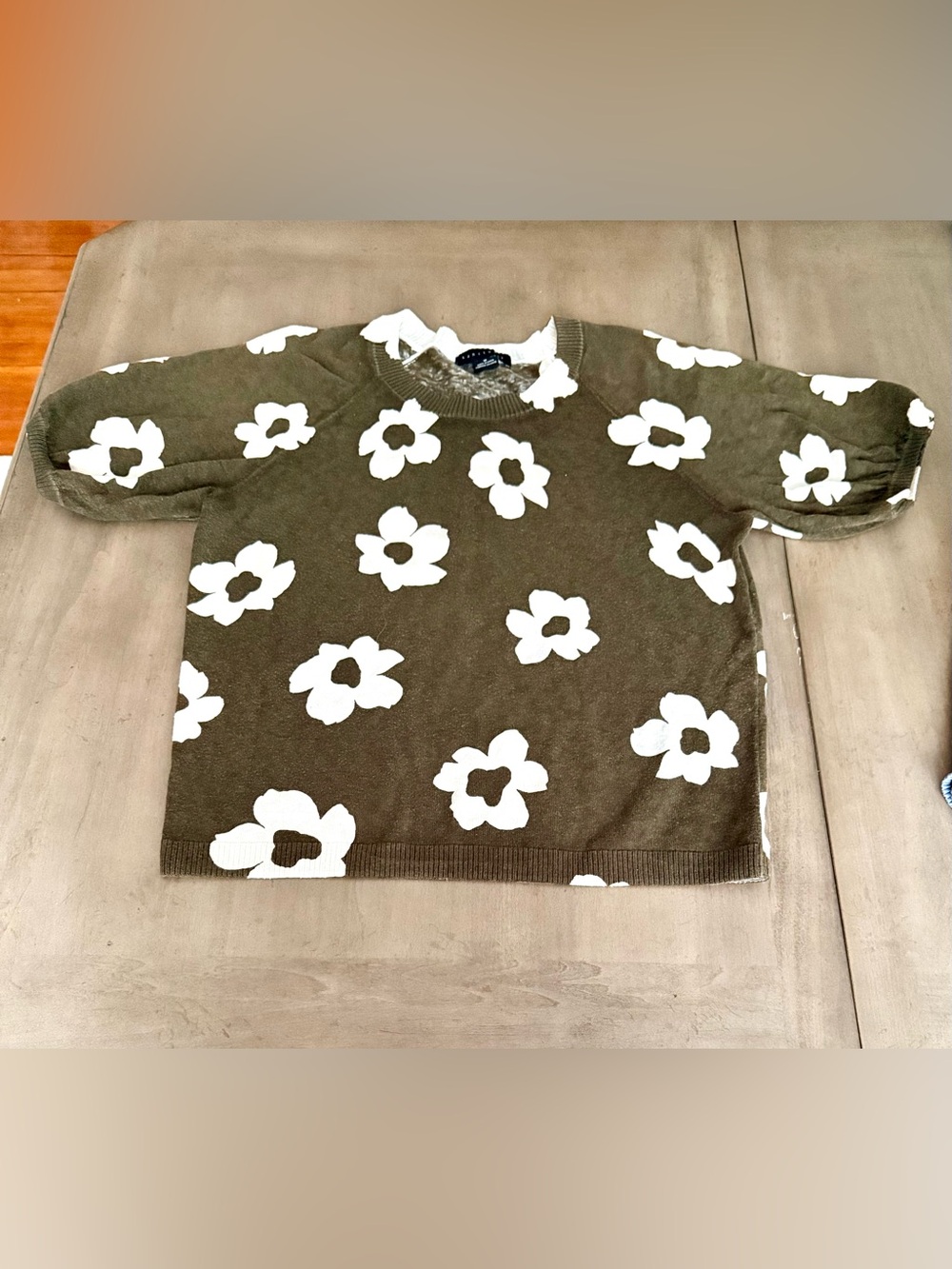 Sanctuary Olive Green Sweater with White Flower Motif